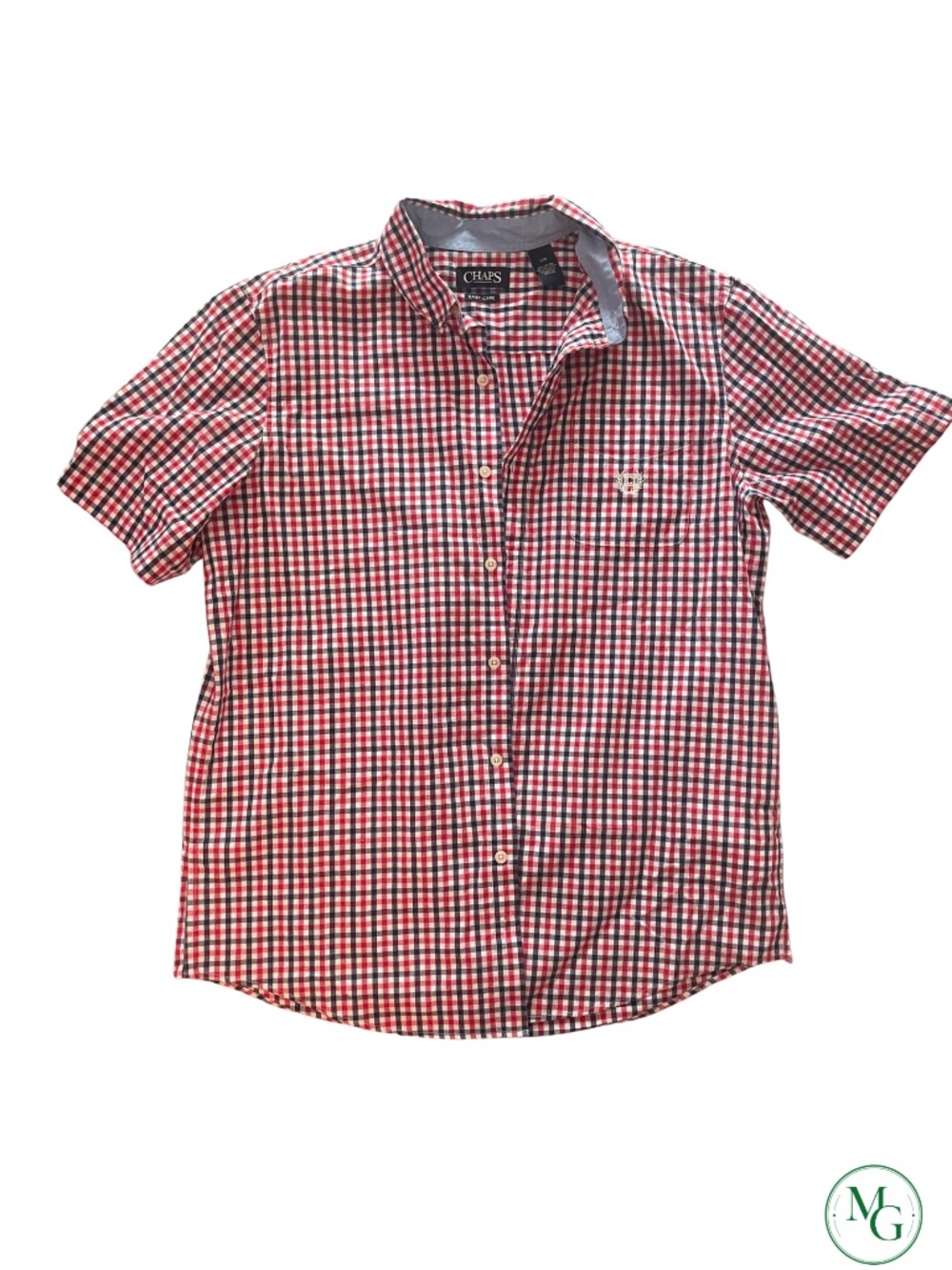 CHAPS Men’s Easy Care Plaid Button Down Shirt Size Large Red Navy Gingham